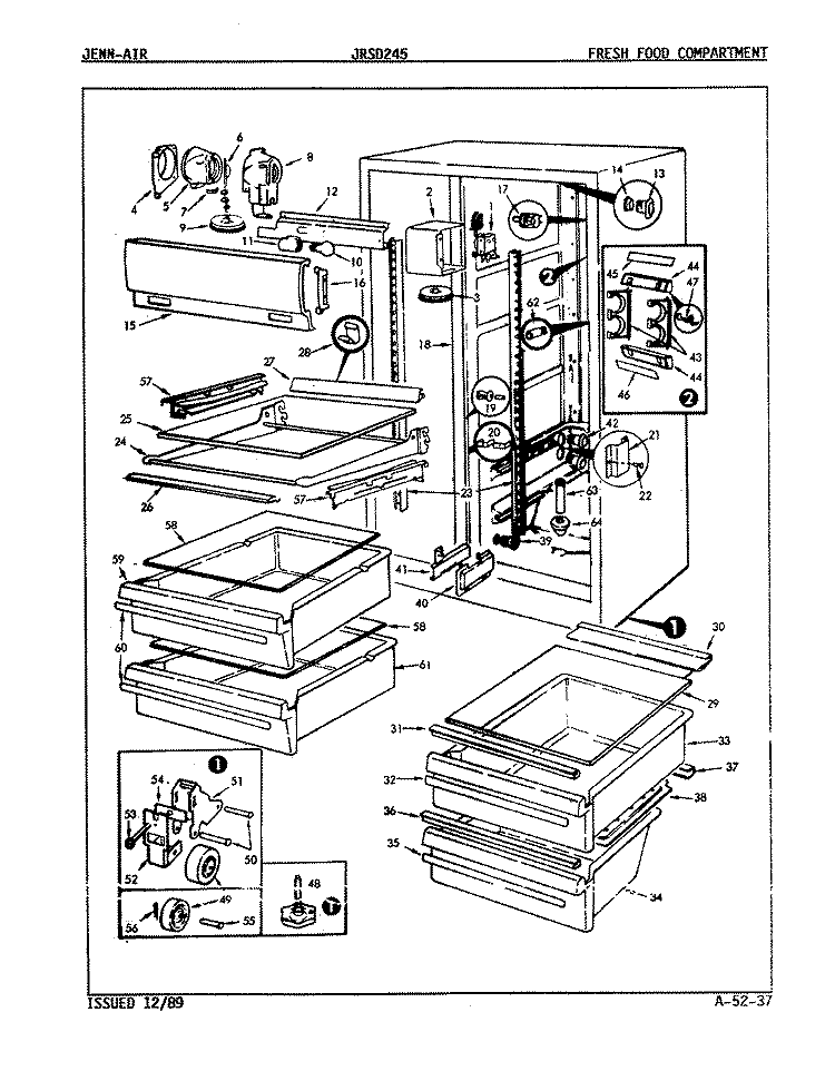 FRESH FOOD COMPARTMENT Diagram and Parts List for JRSD245 9Q25A Jenn-Air Refrigerator