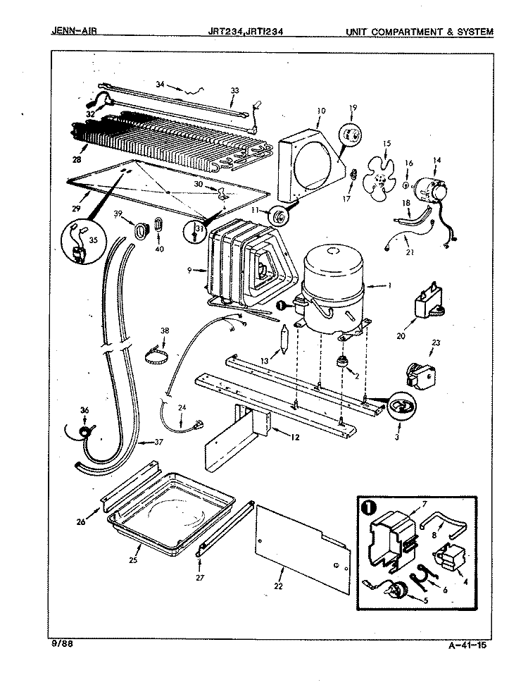UNIT COMPARTMENT & SYSTEM Diagram and Parts List for JRT234 7C55A Jenn-Air Refrigerator