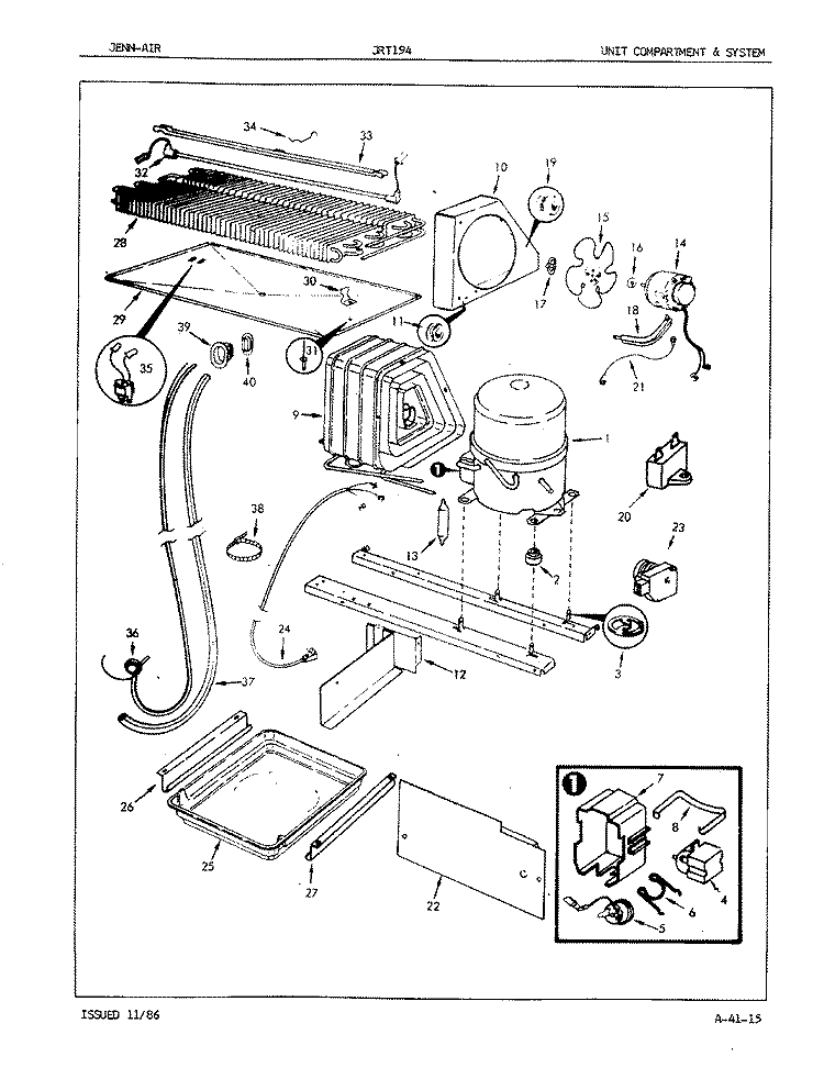 UNIT COMPARTMENT & SYSTEM Diagram and Parts List for JRT194 7C53A Jenn-Air Refrigerator