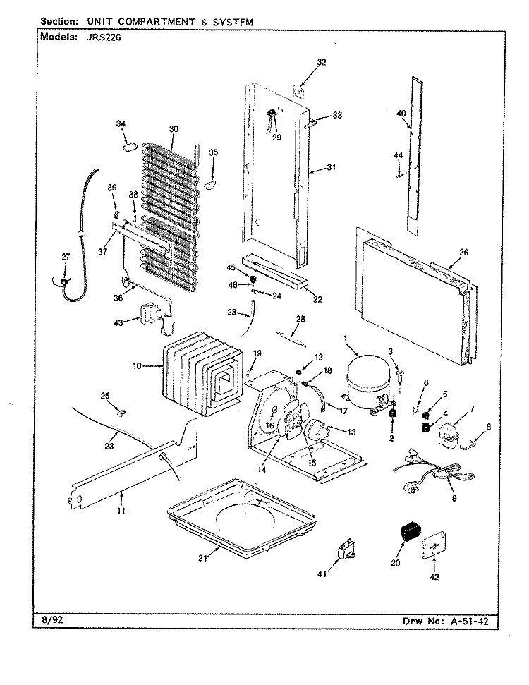UNIT COMPARTMENT & SYSTEM Diagram and Parts List for JRS226 AQ21B Jenn-Air Refrigerator