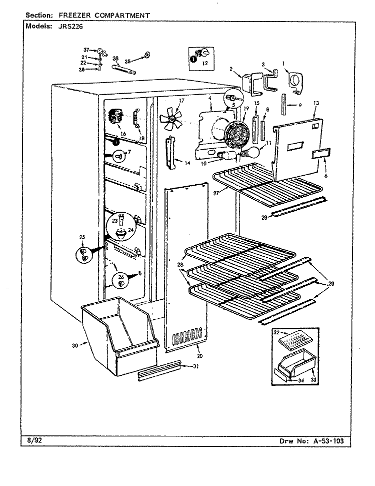 FREEZER COMPARTMENT Diagram and Parts List for JRS226B AQ21B Jenn-Air Refrigerator