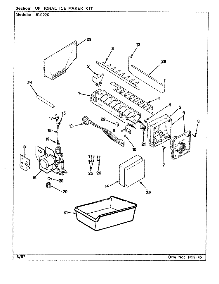 OPTIONAL ICE MAKER KIT Diagram and Parts List for JRS226 AQ21B Jenn-Air Refrigerator