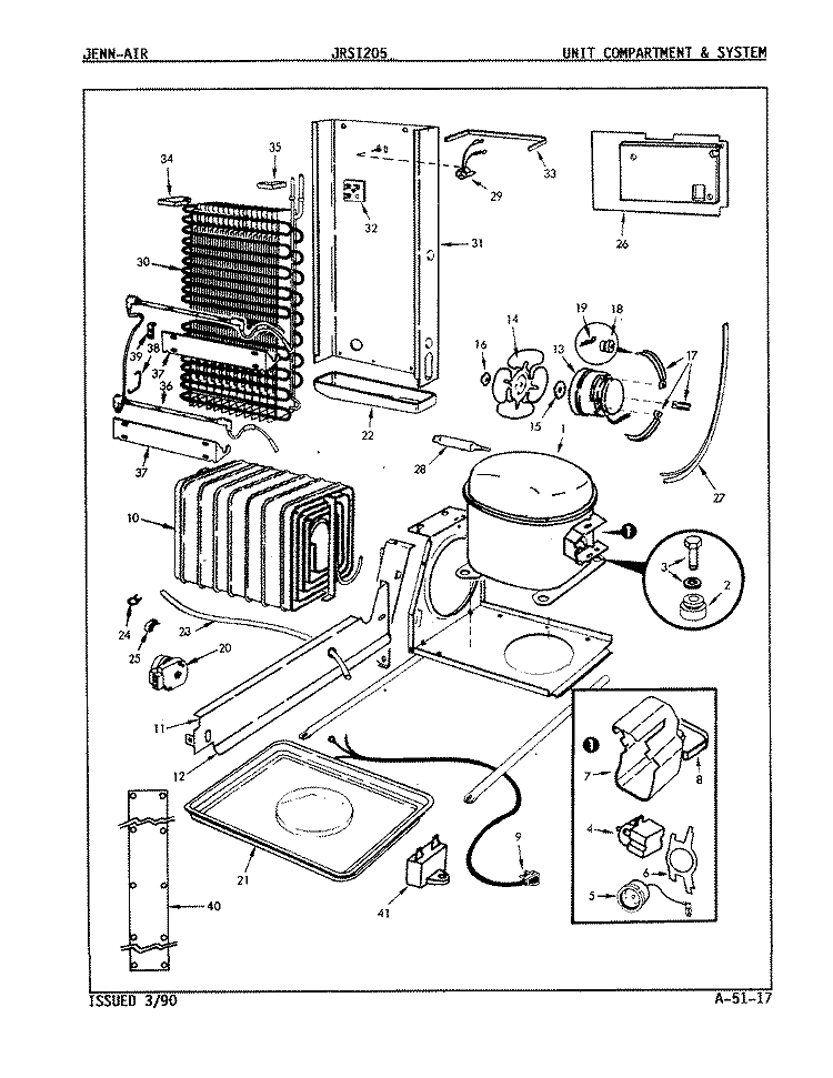 UNIT COMPARTMENT & SYSTEM Diagram and Parts List for JRSI205 9Q05B Jenn-Air Refrigerator
