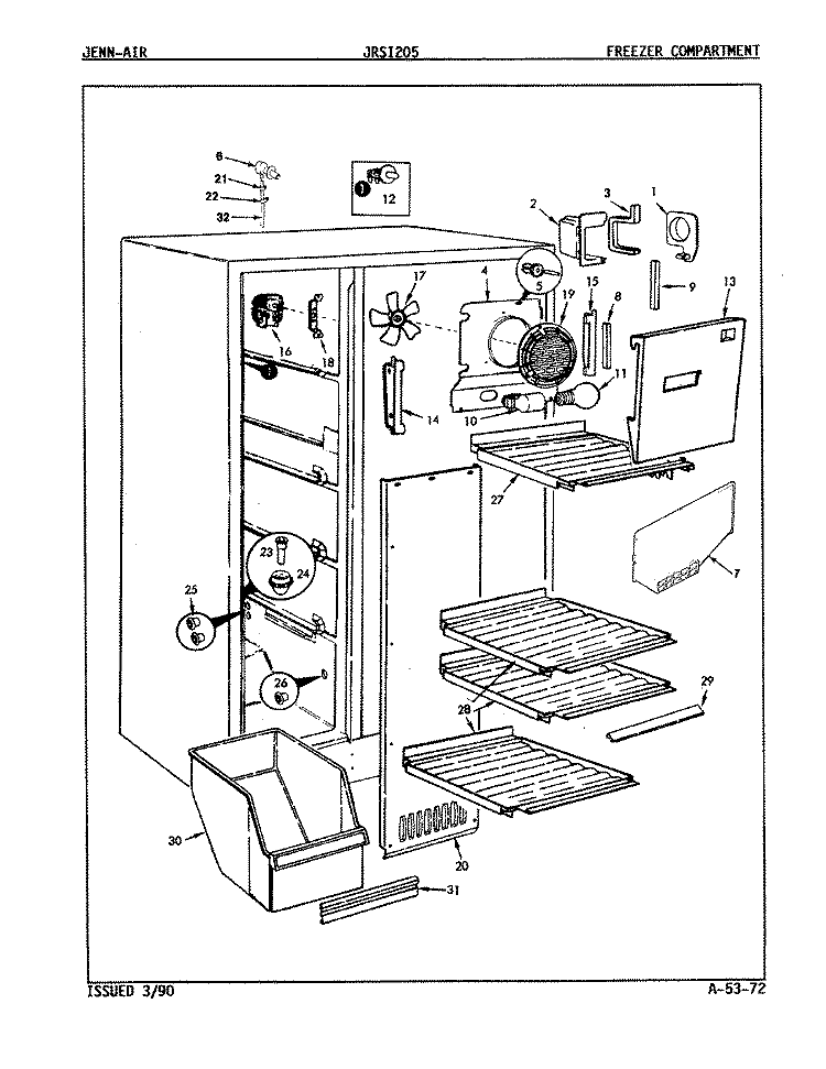 FREEZER COMPARTMENT Diagram and Parts List for JRSI205 9Q05B Jenn-Air Refrigerator