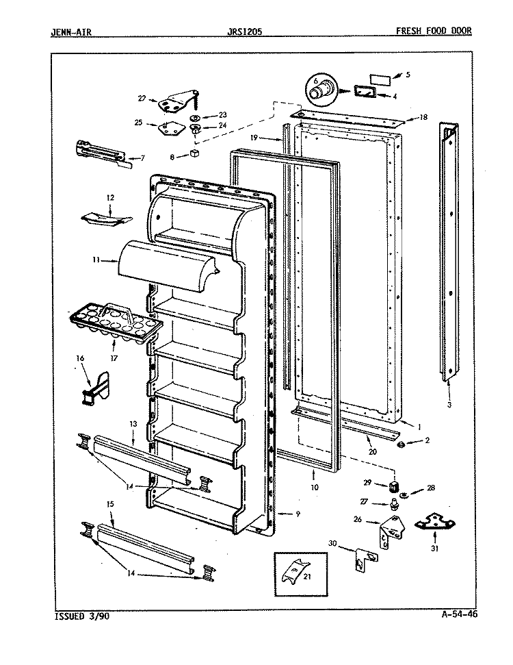 FRESH FOOD DOOR Diagram and Parts List for JRSI205 9Q05B Jenn-Air Refrigerator