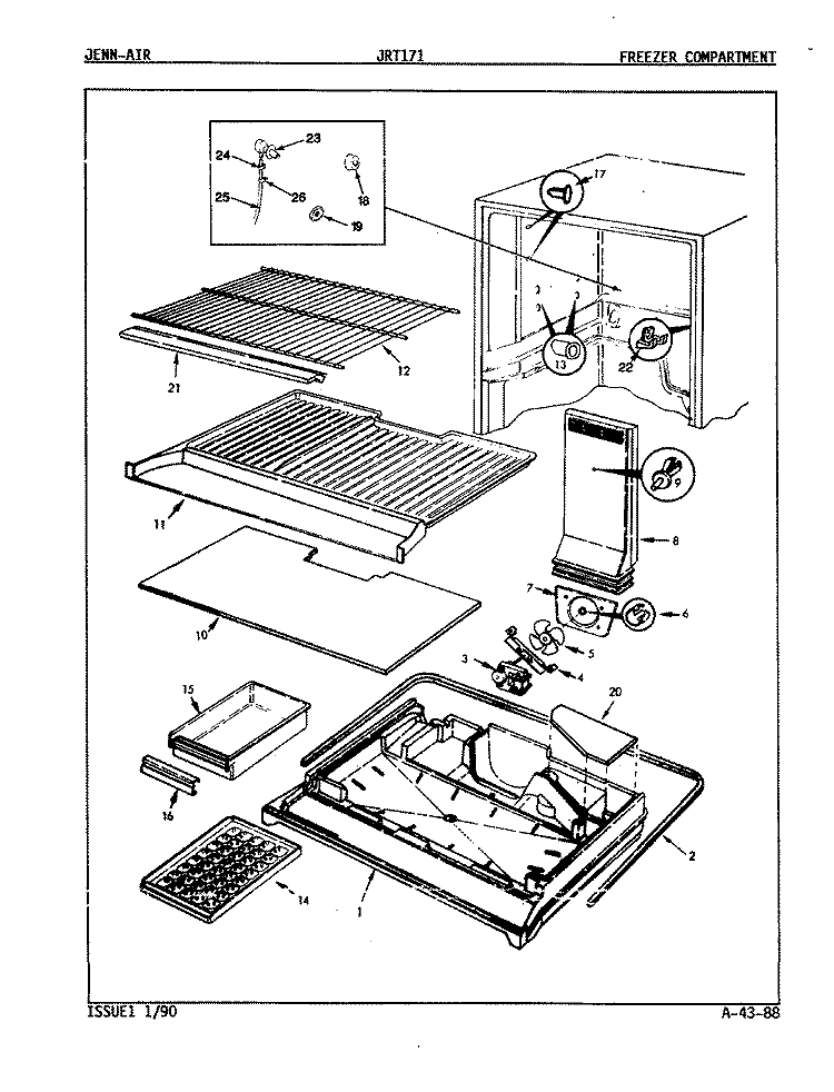 FREEZER COMPARTMENT Diagram and Parts List for JRT171L 9C63B Jenn-Air Refrigerator