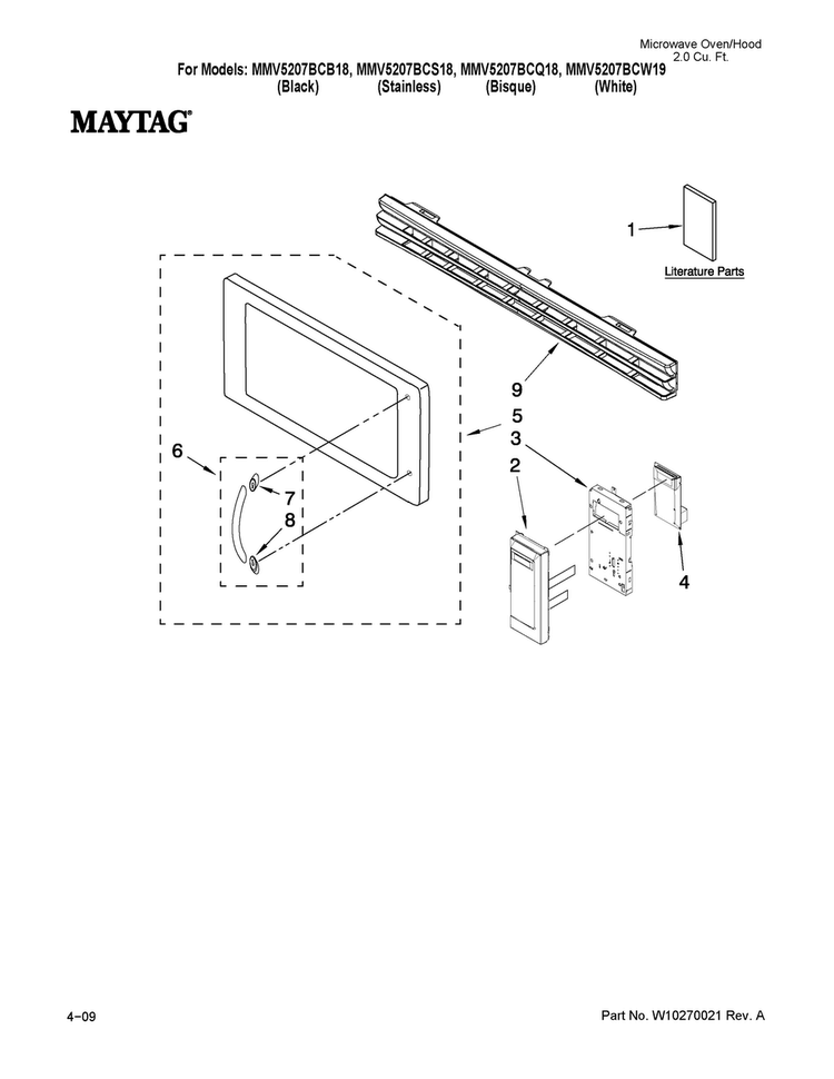 Control Panel Parts Diagram and Parts List for MMV5207BCB18  Maytag Microwave