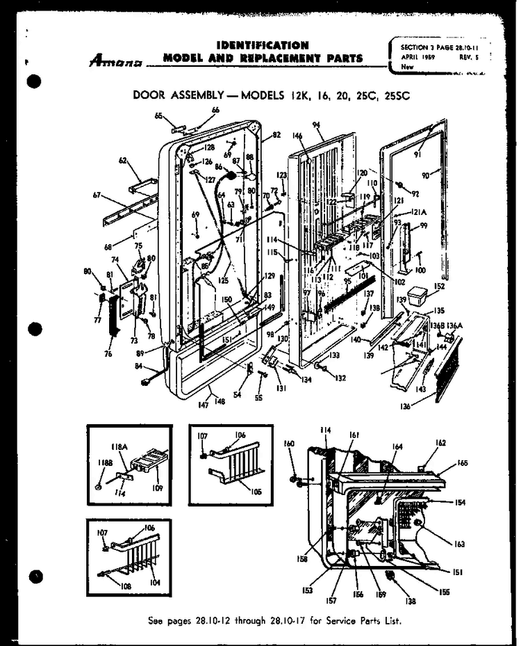 Door Assembly Diagram and Parts List for 12K  Amana Freezer