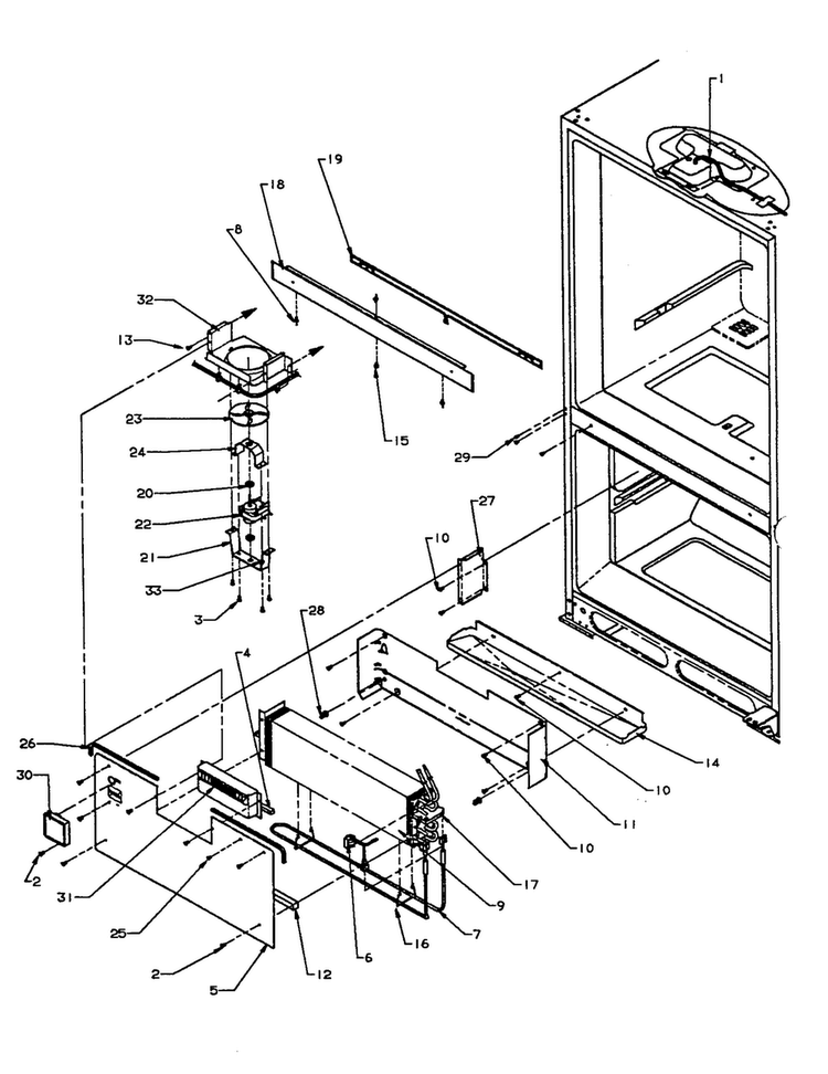 Evaporator Area Diagram and Parts List for BX22A2-P1161606W  Amana Refrigerator
