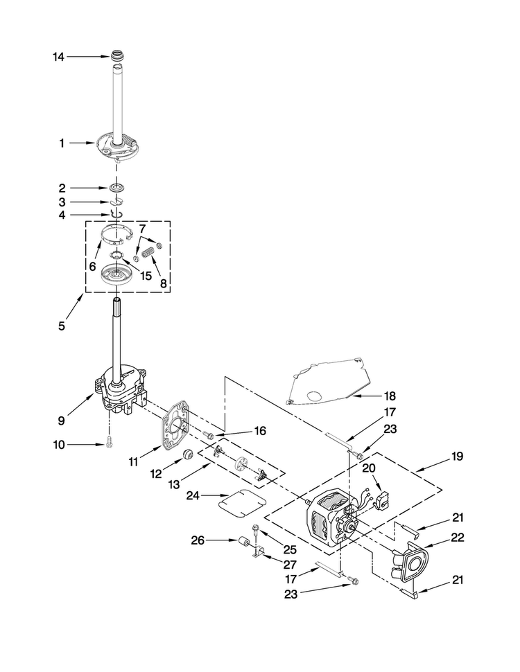 Brake, Clutch, Gearcase, Motor And Pump Parts Diagram and Parts List for 6AMTW5455TQ1  Maytag Washer