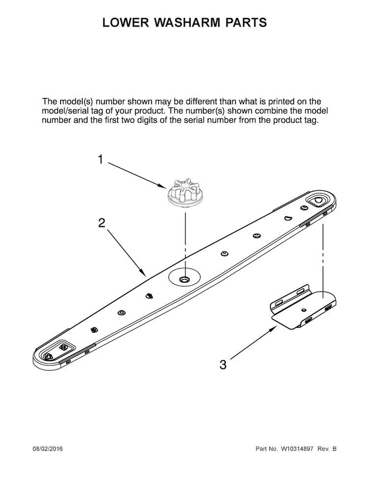 Lower Washarm Parts Diagram and Parts List for JDB1255AWB2  Jenn-Air Dishwasher