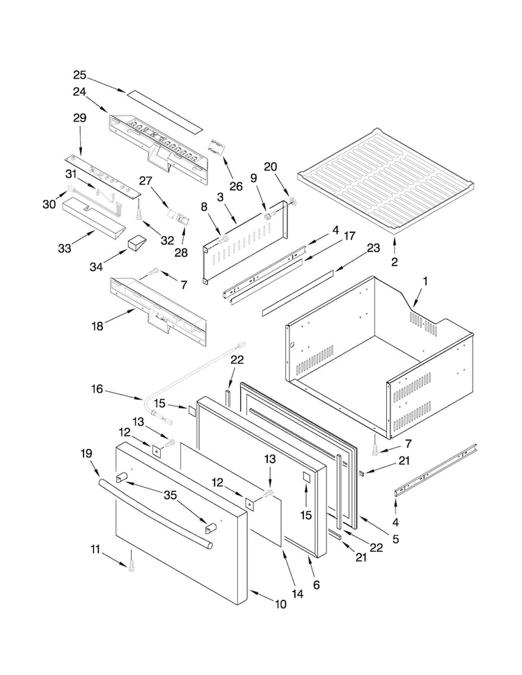 Upper Drawer Parts Diagram and Parts List for JUD248RCRS00  Jenn-Air Refrigerator