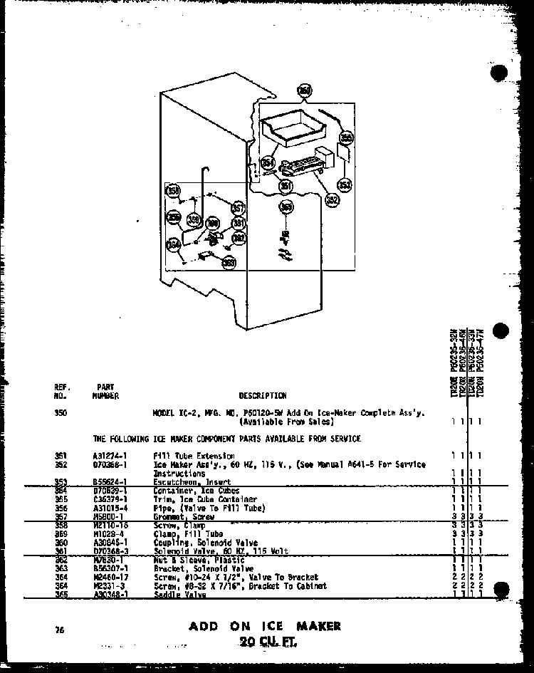 Add On Ice Maker 20 Cu. Ft. Diagram and Parts List for T16N-C-P60236-42WC  Amana Refrigerator