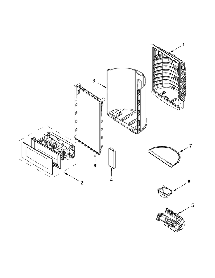 Dispenser Front Parts Diagram and Parts List for JFX2897DRM01  Jenn-Air Refrigerator