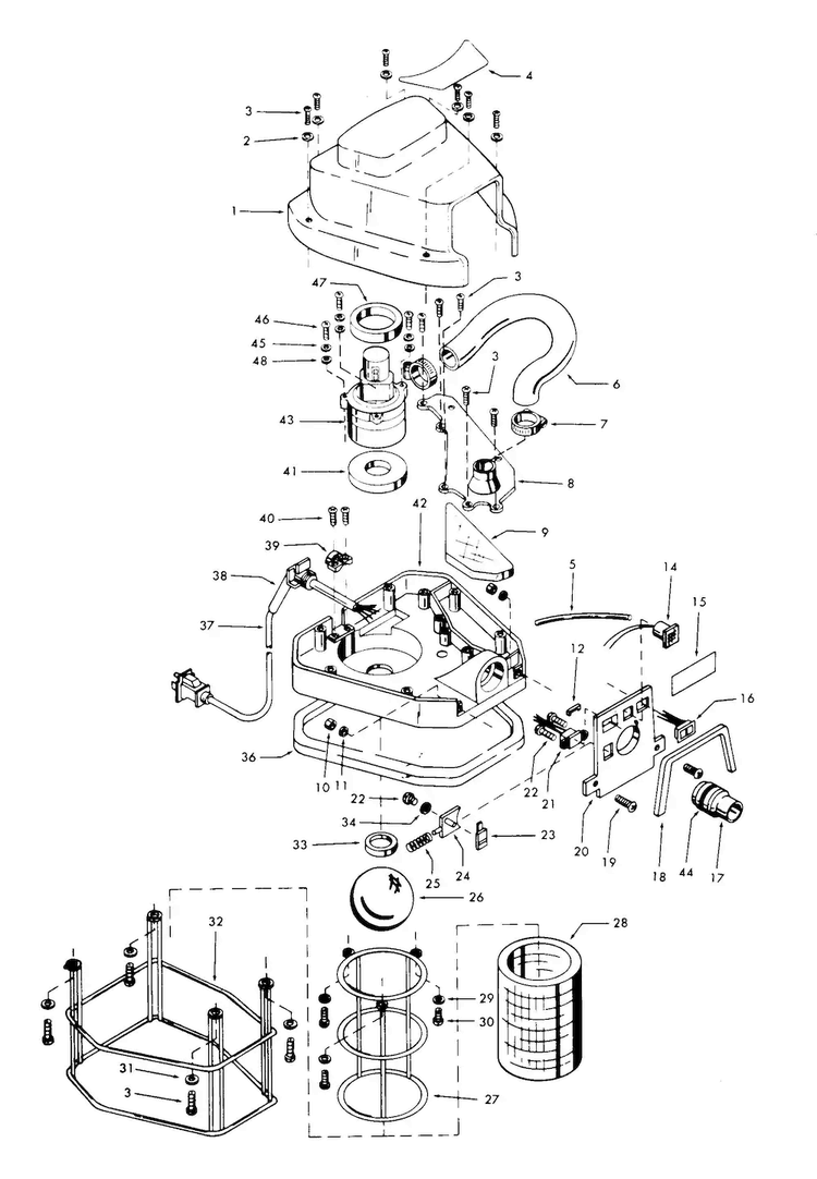 Motor Assembly, Mainbody Diagram and Parts List for C2109  Hoover Carpet Cleaner