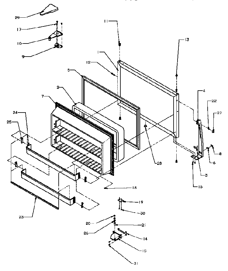 Freezer Door Diagram and Parts List for TJ18R8L-P1181715WL  Amana Refrigerator