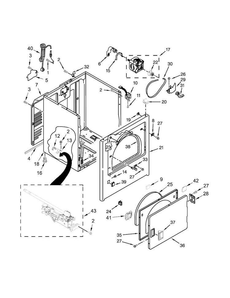 Cabinet Parts Diagram and Parts List for NGD4655EW2  Amana Dryer