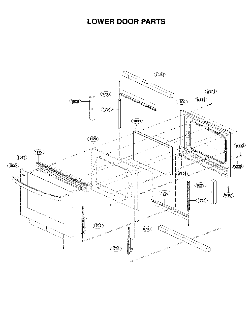 Lower Door Parts Diagram and Parts List for 72176033610  Kenmore Range