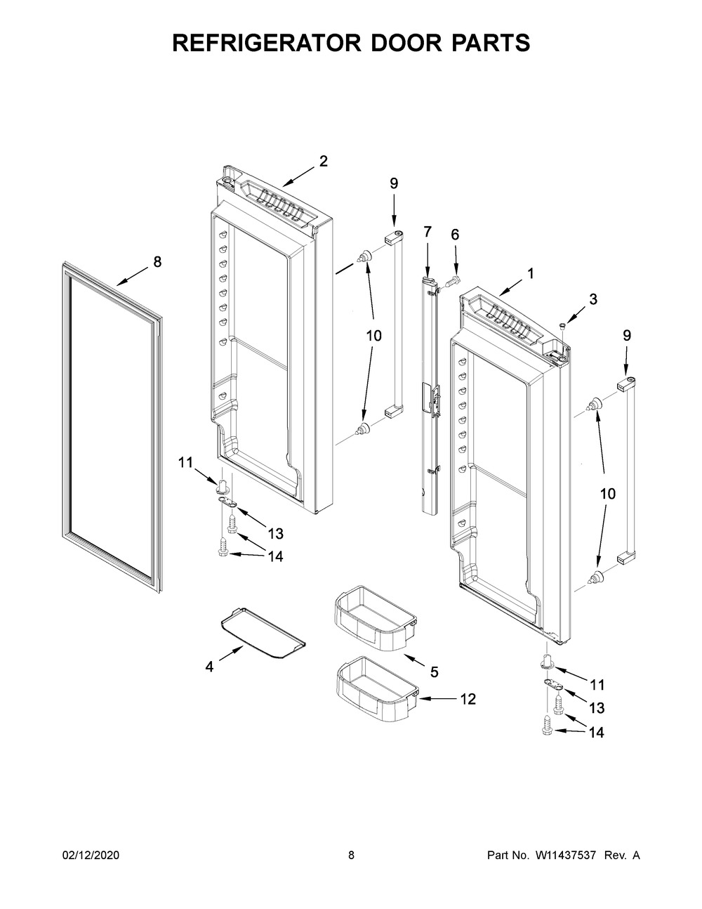 Refrigerator Door Parts Diagram and Parts List for JFFCF72DKL00  Maytag Refrigerator