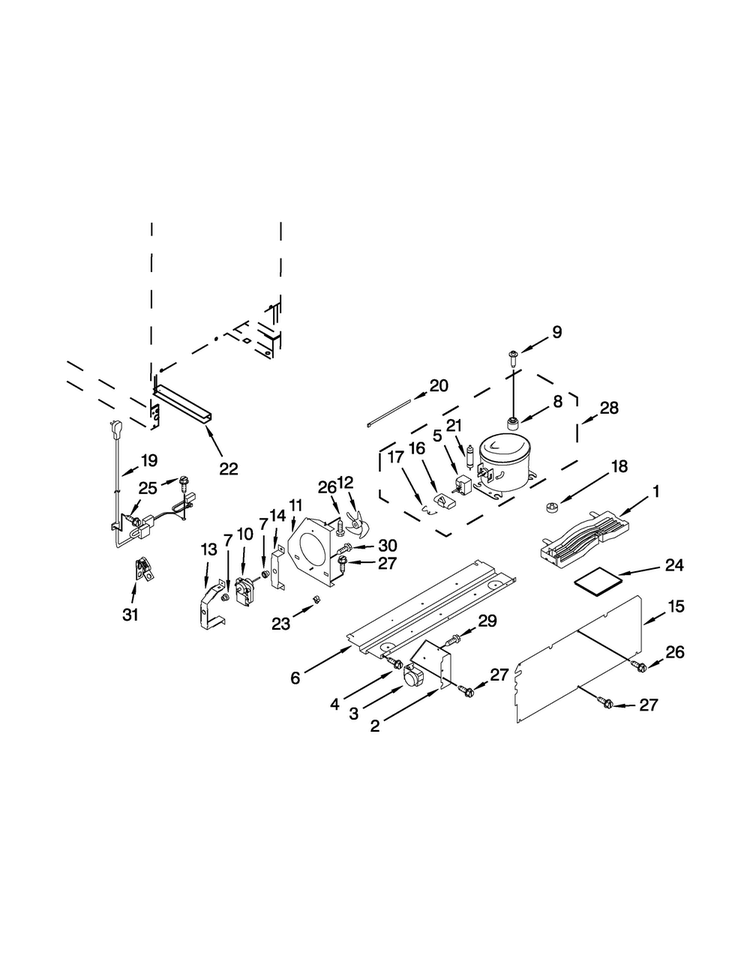 Unit Parts Diagram and Parts List for JUR24FRARS00  Jenn-Air Refrigerator