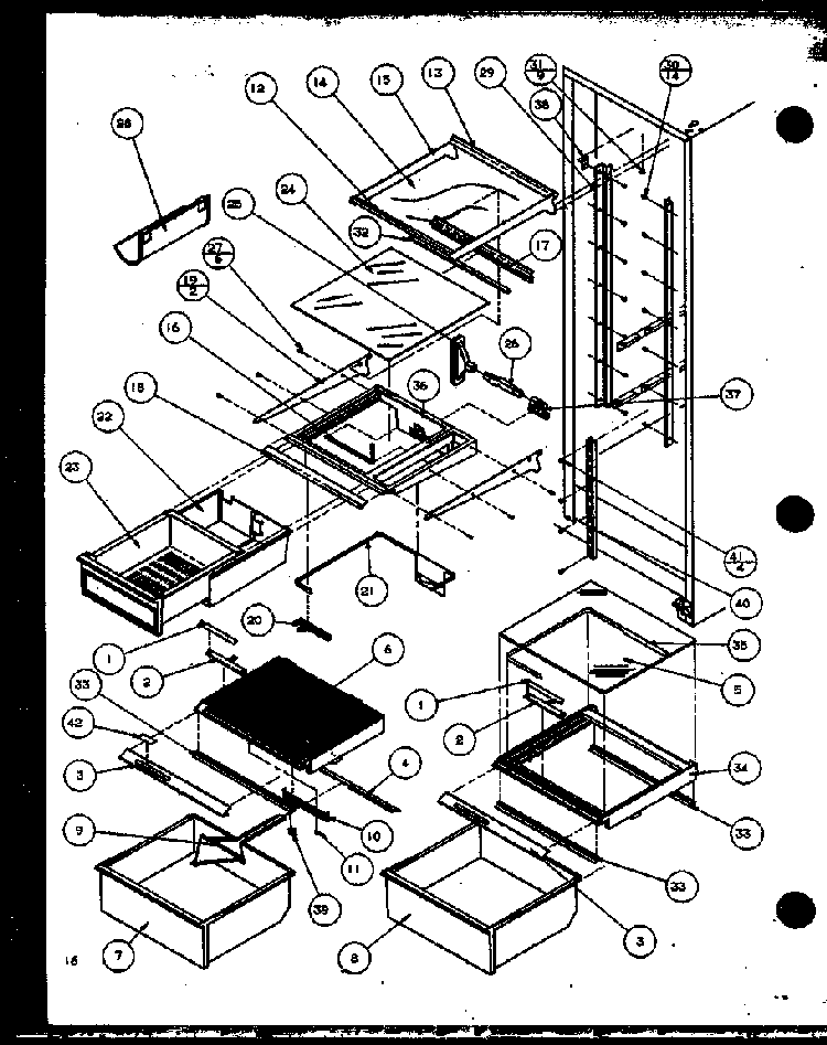 Refrigerator Shelving And Drawers Diagram and Parts List for SZI20ML-P1120101WL  Amana Refrigerator