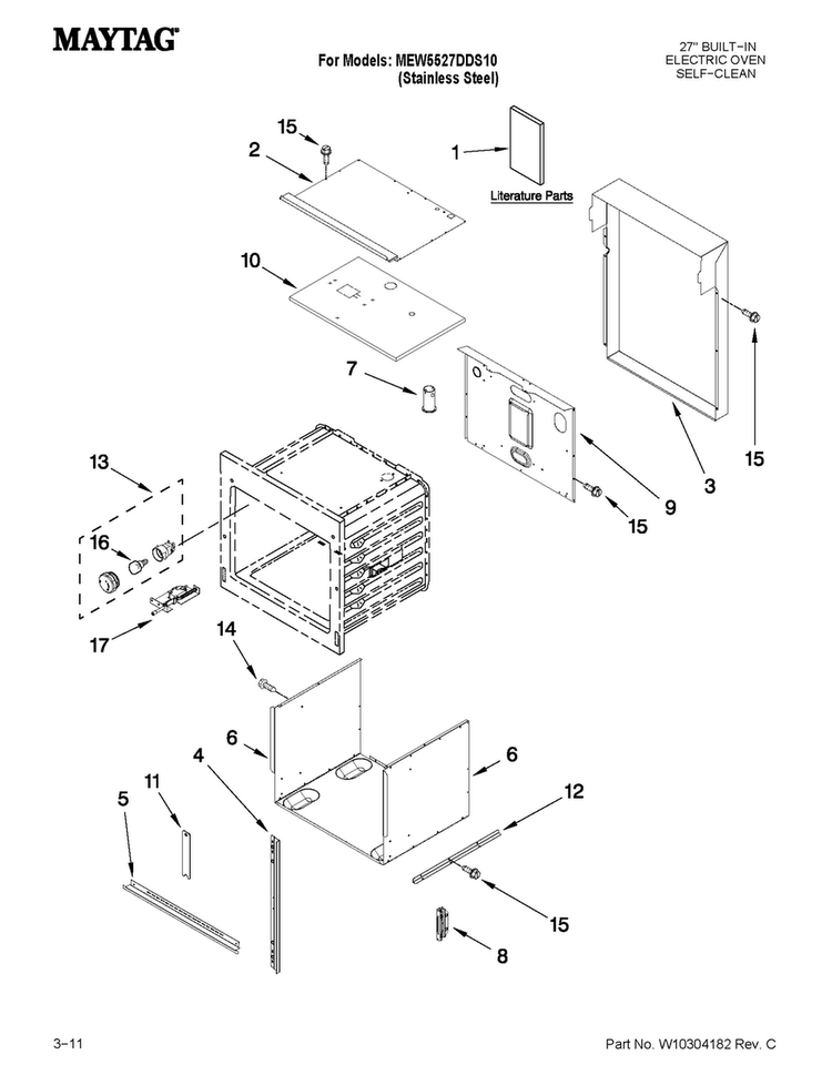 Oven Parts Diagram and Parts List for MEW5527DDS10  Maytag Wall Oven