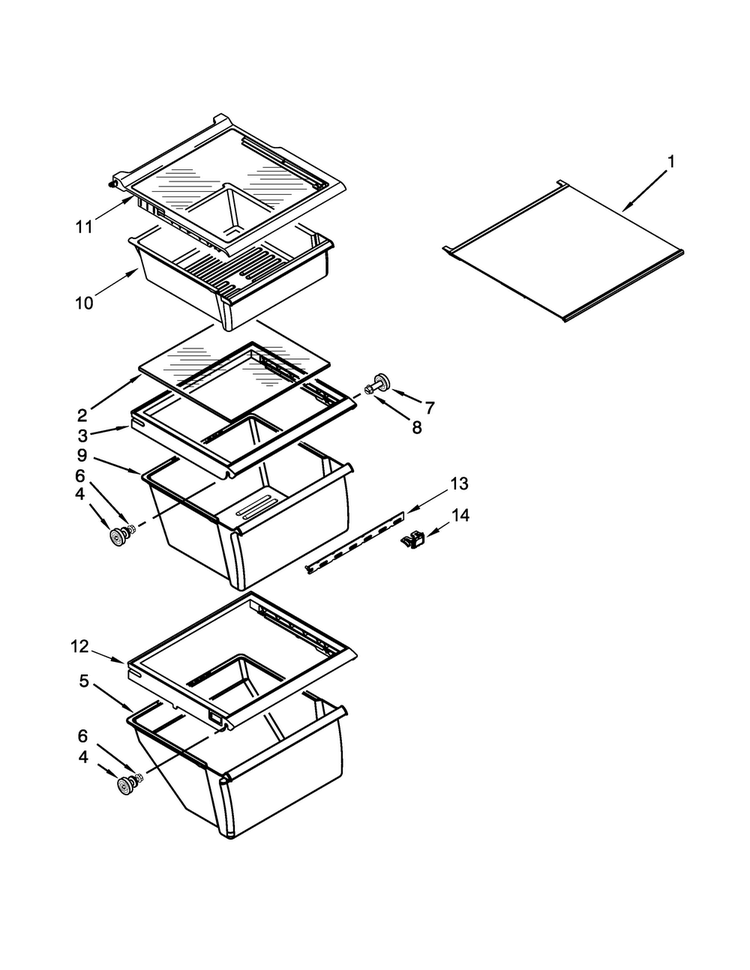 Refrigerator Shelf Parts Diagram and Parts List for MSF21D4MDE02  Maytag Refrigerator