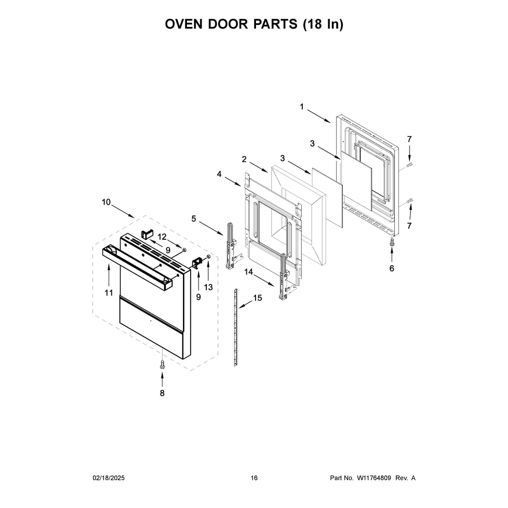 Oven Door Parts (18 In) Diagram and Parts List for JPIGC748RM00  Jenn-Air Range