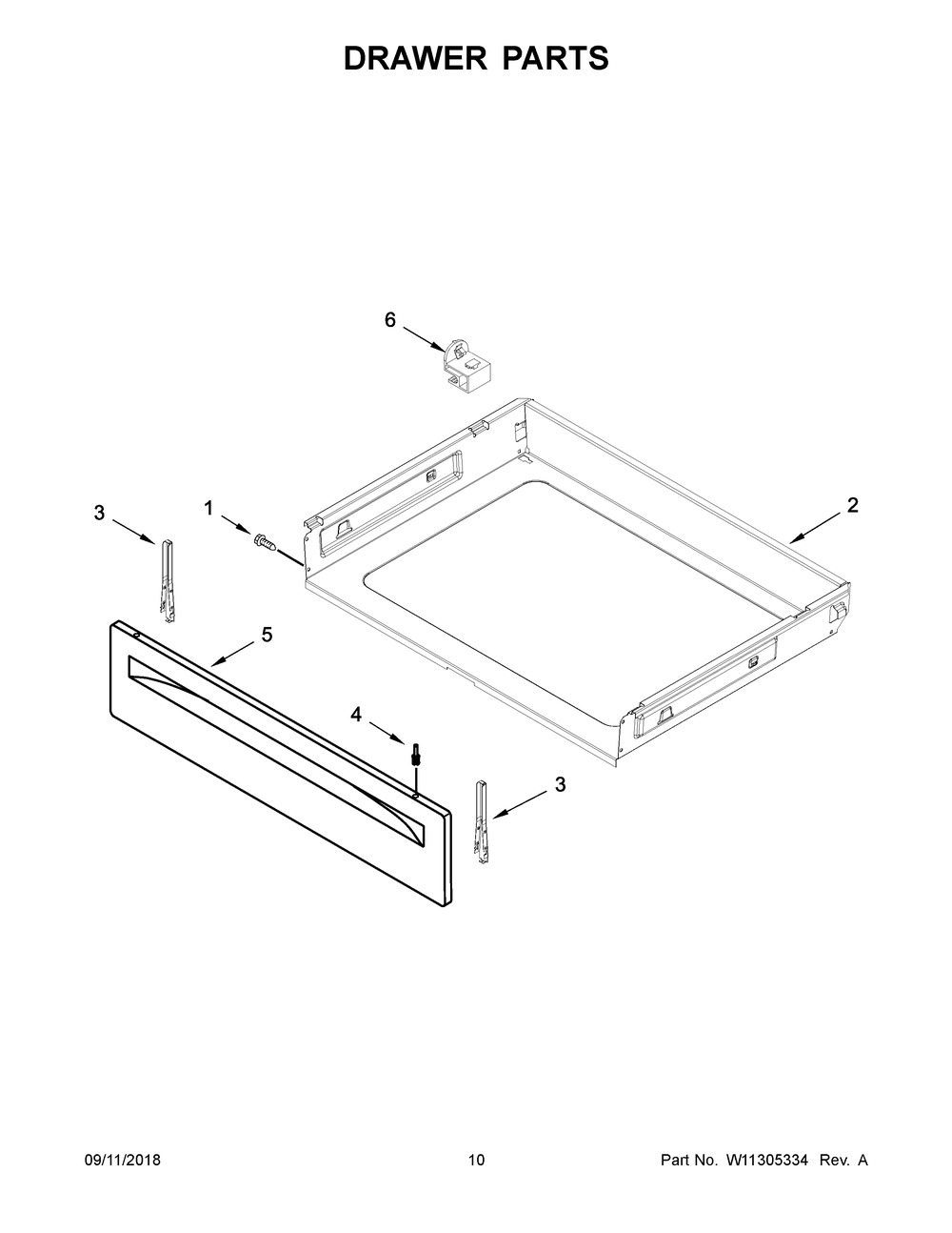 Drawer Parts Diagram and Parts List for ACR4503SFW3  Maytag Range