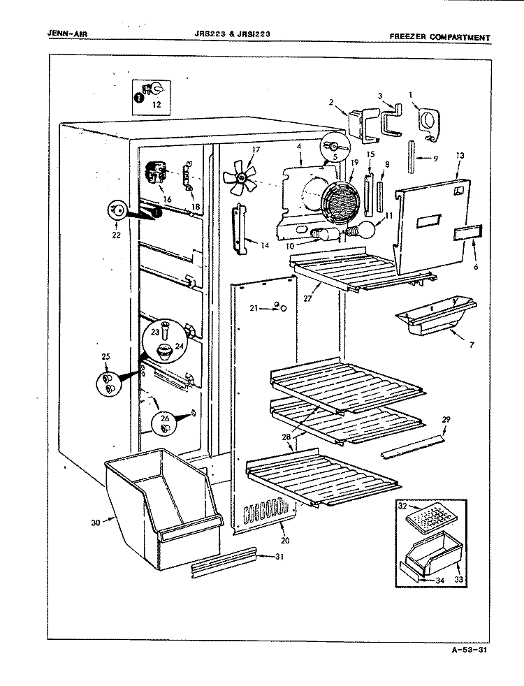 FREEZER COMPARTMENT Diagram and Parts List for JRS223 8N07A Jenn-Air Refrigerator