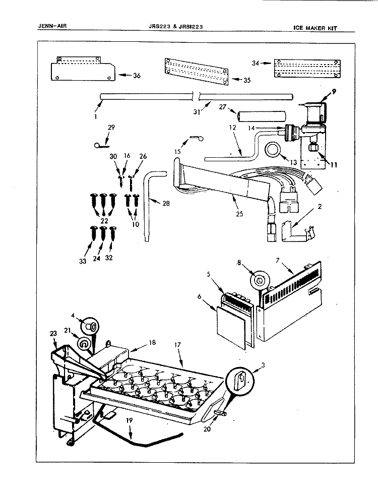 ICE MAKER SECTION Diagram and Parts List for JRSI223 8N02B Jenn-Air Refrigerator
