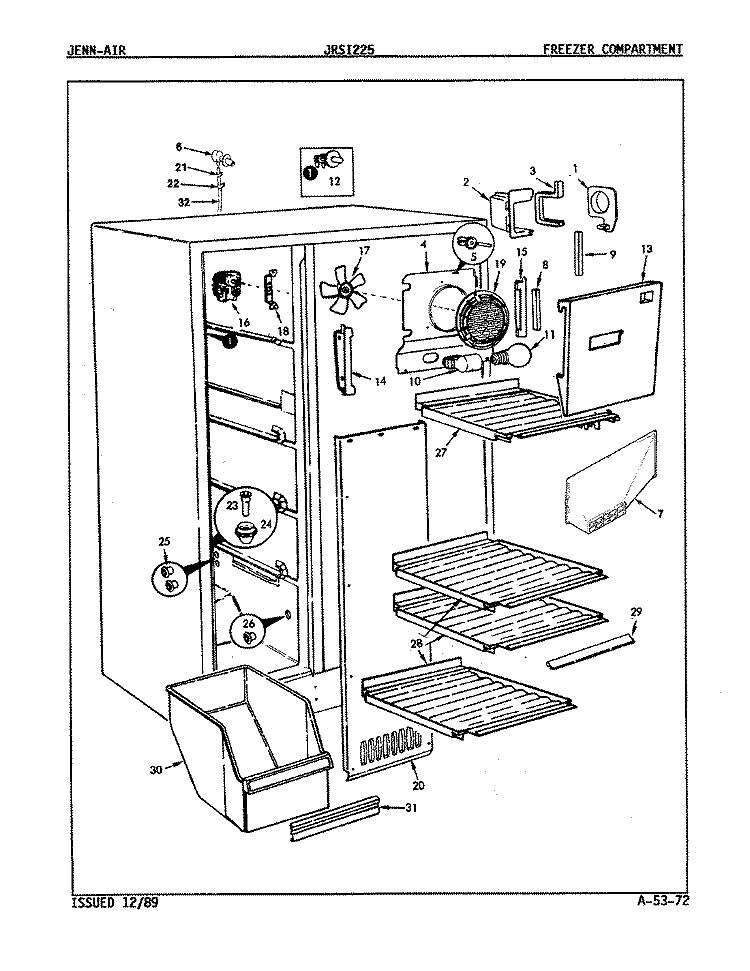 FREEZER COMPARTMENT Diagram and Parts List for JRSI225 9Q15B Jenn-Air Refrigerator