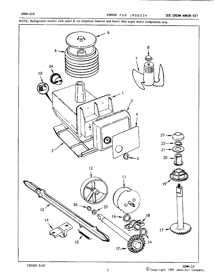 ICE CREAM MAKER KIT (ICM100) Diagram and Parts List for JRSD224 8N61A Jenn-Air Refrigerator