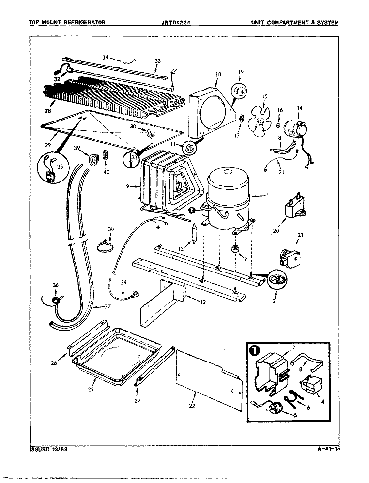 UNIT COMPARTMENT & SYSTEM Diagram and Parts List for JRTDX224L 8B14B Admiral Refrigerator
