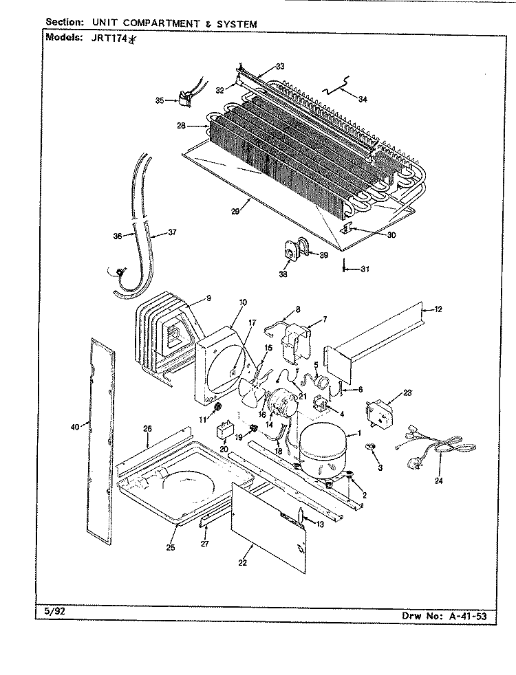 UNIT COMPARTMENT & SYSTEM (B / M CJ23A) Diagram and Parts List for JRT174 CJ23A Admiral Refrigerator