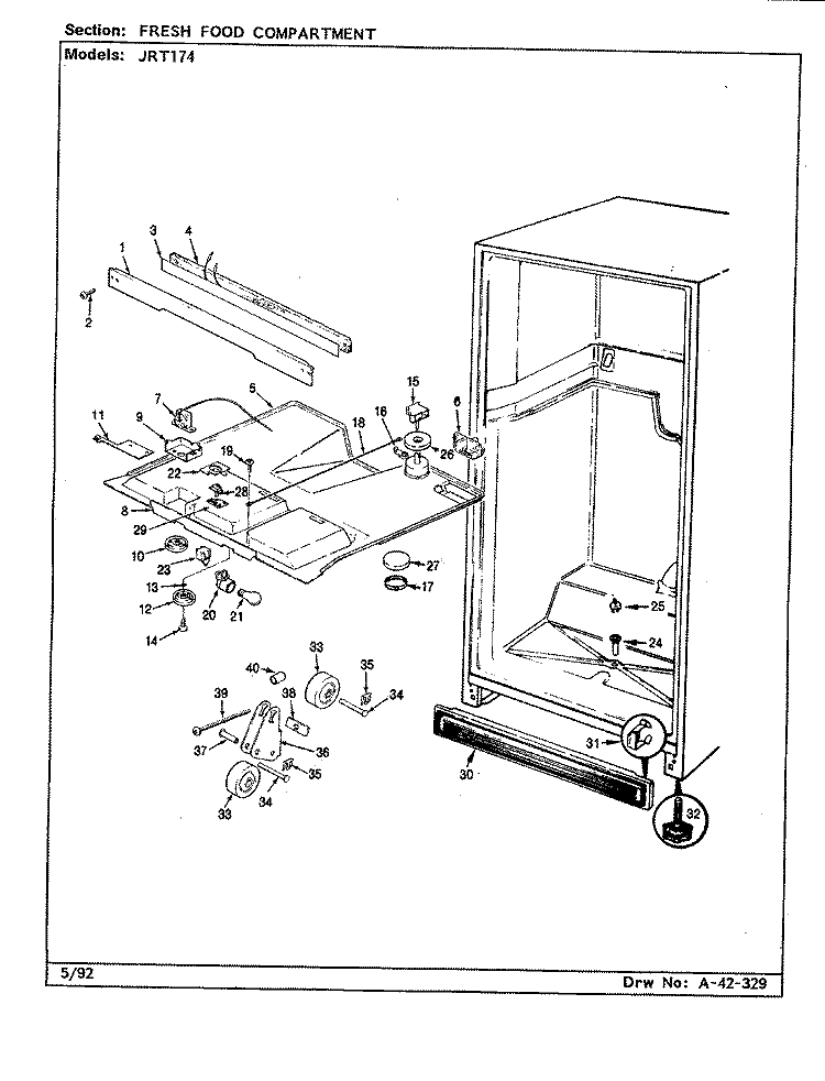 FRESH FOOD COMPARTMENT (B / M CJ23A) Diagram and Parts List for JRT174 CJ23A Admiral Refrigerator