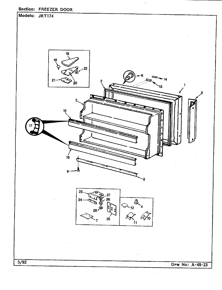 FREEZER DOOR (B / M CJ23A) Diagram and Parts List for JRT174 CJ23A Admiral Refrigerator