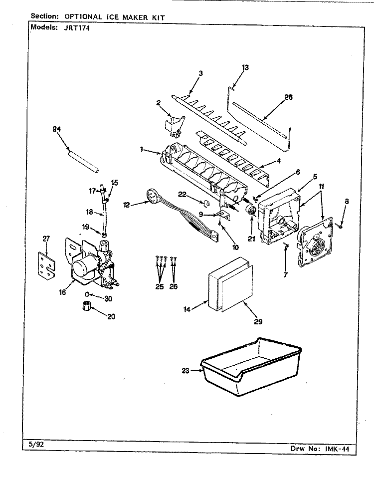 OPTIONAL ICE MAKER KIT (B / M CJ23A) Diagram and Parts List for JRT174 CJ23A Admiral Refrigerator