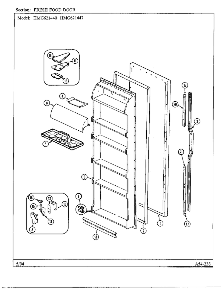 Fresh Food Door Diagram and Parts List for 621447  Admiral Refrigerator