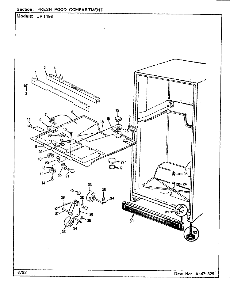 FRESH FOOD COMPARTMENT Diagram and Parts List for JRT196 BJ55B Jenn-Air Refrigerator