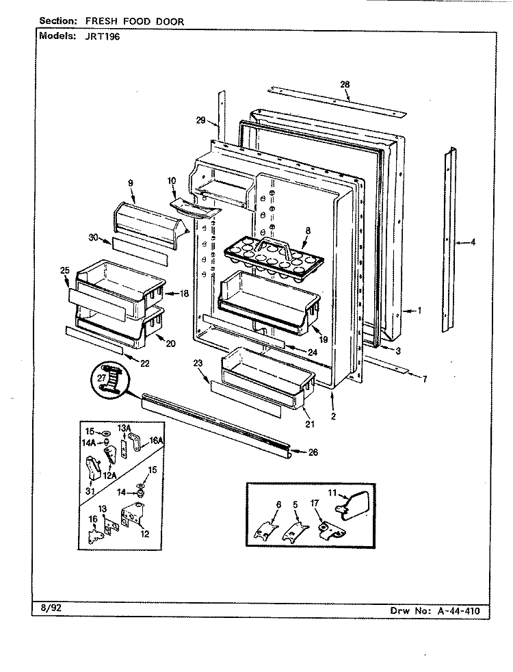 FRESH FOOD DOOR Diagram and Parts List for JRT196 BJ55B Jenn-Air Refrigerator