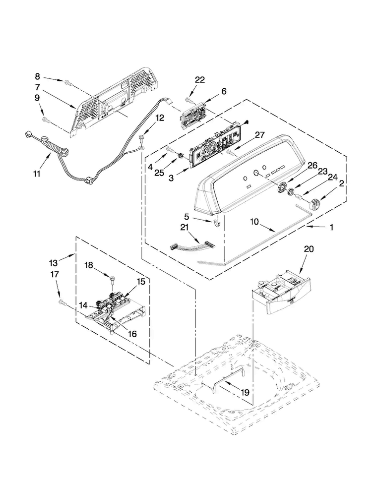 Console And Dispenser Parts Diagram and Parts List for MVWX700XL1  Maytag Washer
