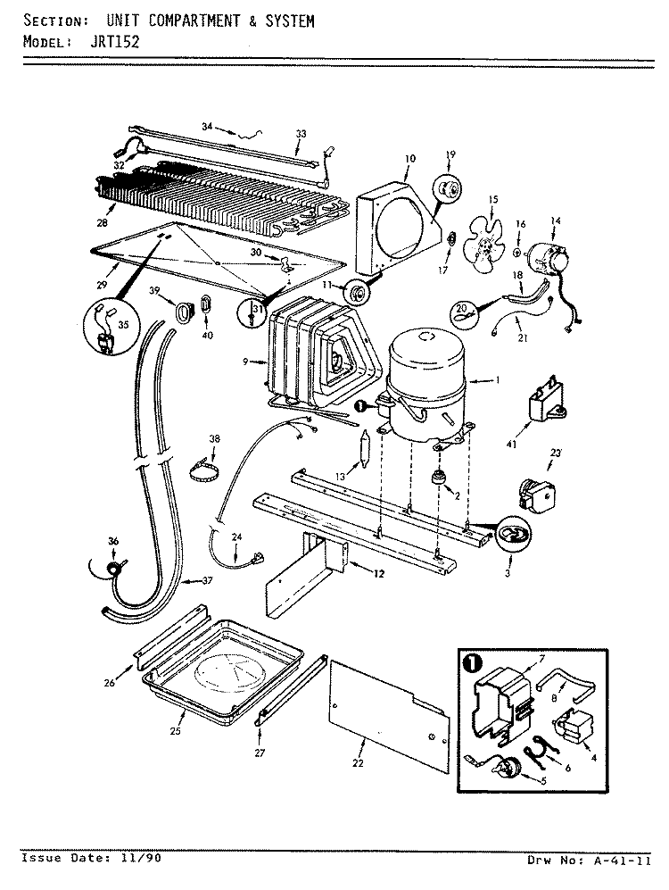 UNIT COMPARTMENT & SYSTEM Diagram and Parts List for JRT152 AJ01A Jenn-Air Refrigerator