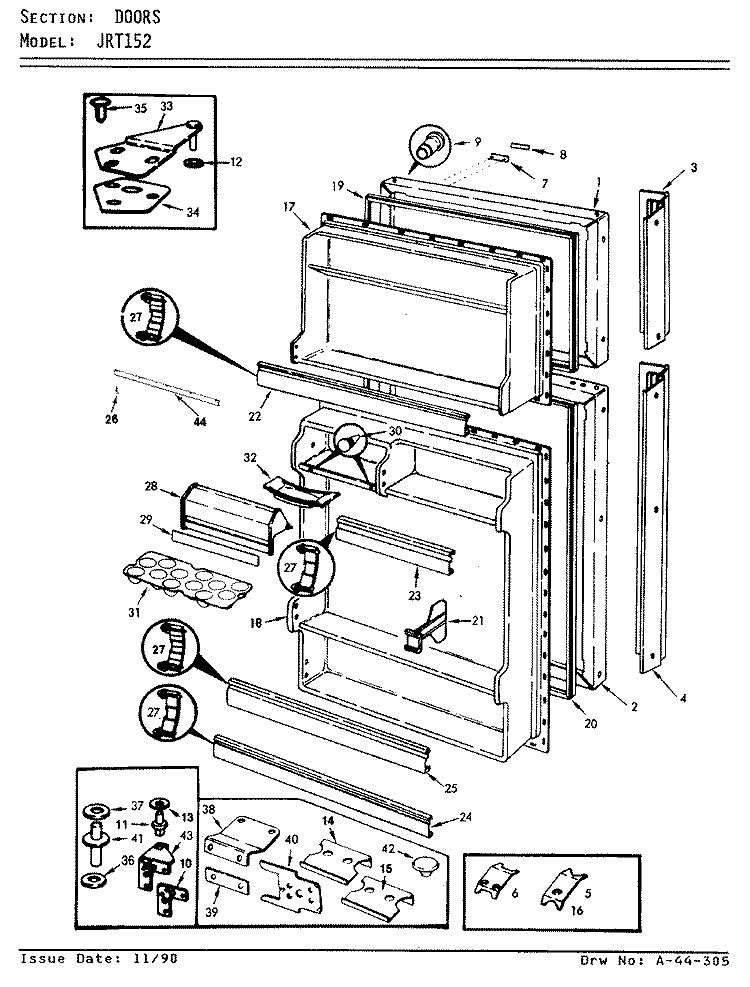 DOORS Diagram and Parts List for JRT152 AJ01A Jenn-Air Refrigerator