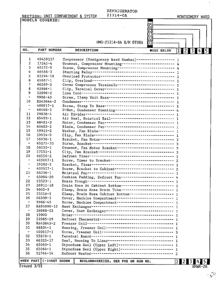 Unit Compartment And System Page 2 Diagram and Parts List for 21314-0A  Admiral Refrigerator