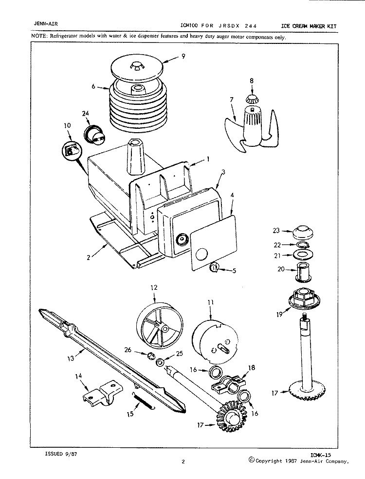 ICE CREAM MAKER KIT (ICM100) Diagram and Parts List for JRSDX244 8N62A Jenn-Air Refrigerator