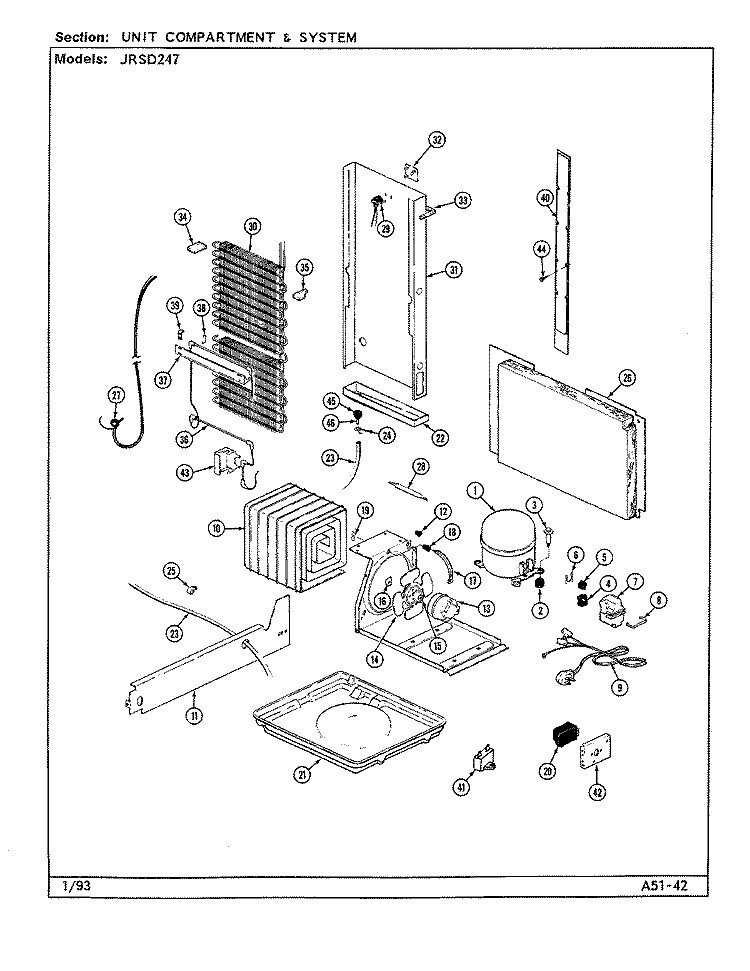 UNIT COMPARTMENT & SYSTEM Diagram and Parts List for JRSD247B DQ83A Jenn-Air Refrigerator