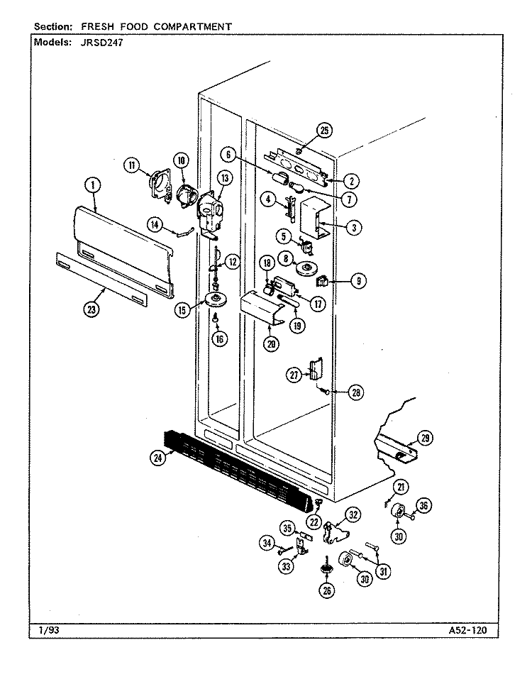 FRESH FOOD COMPARTMENT Diagram and Parts List for JRSD247B DQ83A Jenn-Air Refrigerator