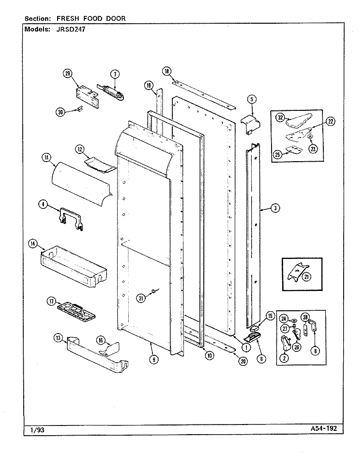FRESH FOOD DOOR Diagram and Parts List for JRSD247L DQ85A Jenn-Air Refrigerator
