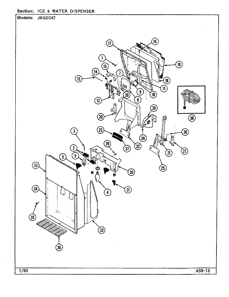 ICE & WATER DISPENSER Diagram and Parts List for JRSD247B DQ83A Jenn-Air Refrigerator